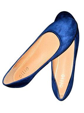 Ollio Womens Navy Blue Satin Ballet Flats size 7 1/2